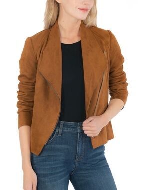 NWT KUT from the Kloth Carina Faux Suede Drape Tan Moto Jacket Size M NEW!